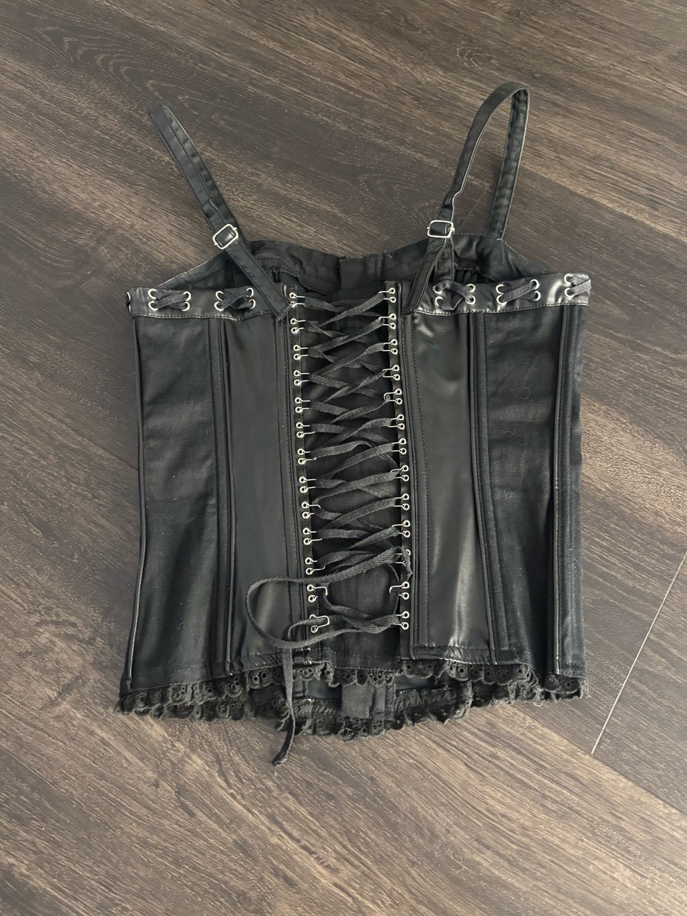 Women’s Vintage Y2K Tripp NYC Black Corset Top Size L Faux Leather - Picture 1 of 10